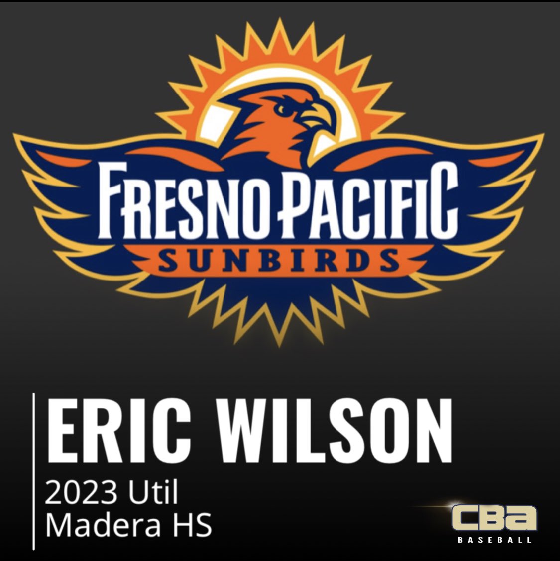 CBABaseballUSA's tweet photo. Congratulations Eric Wilson | 2023 Util Madera HS | committed to Fresno Pacific #weareCBA https://t.co/O2MYTtYFMt