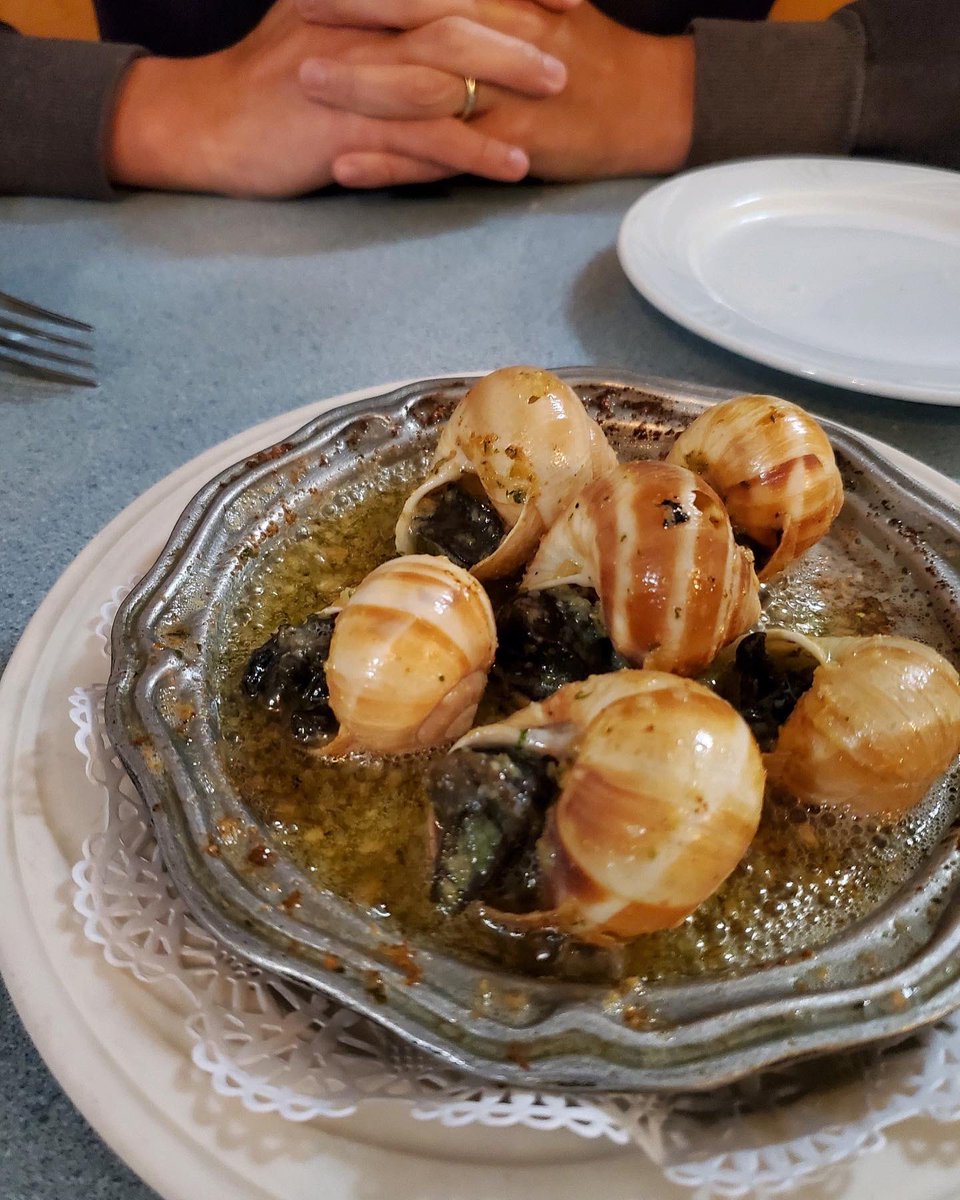 Frank__Torres_'s tweet photo. First date night in months and we were adventurous, both had escargot for the first time. Not too shabby… #escargot #frenchcuisine #frenchdining https://t.co/G8NLz9nvjv