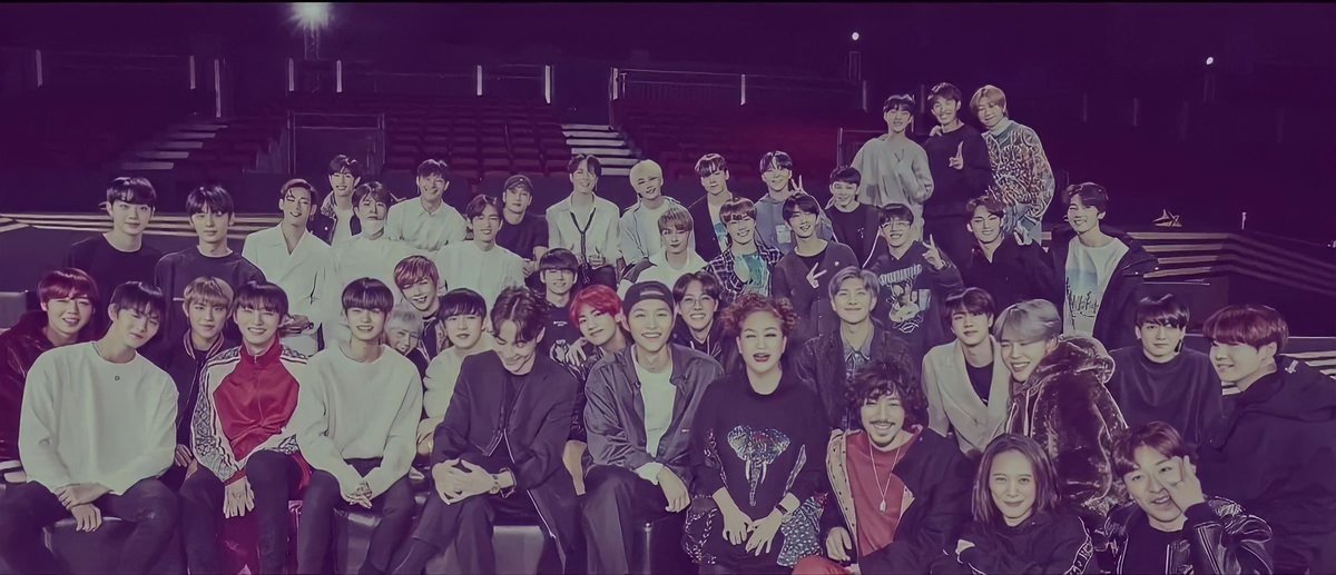 kmusify's tweet photo. LEGENDARY ARTISTS IN ONE FRAME! 

2018 MAMA behind-the-scenes photo with #BTS, #Seventeen, #WannaOne, #GOT7, #SongJoongKi, #RoyKim, #TigerJK, #YoonMirae, and Lee Mi Kyung (CJ’s Vice Chairman) has been revealed for the first time! 

#MAMA2022 #MNET #MAMAAWARDS https://t.co/KBGJBGn6DH