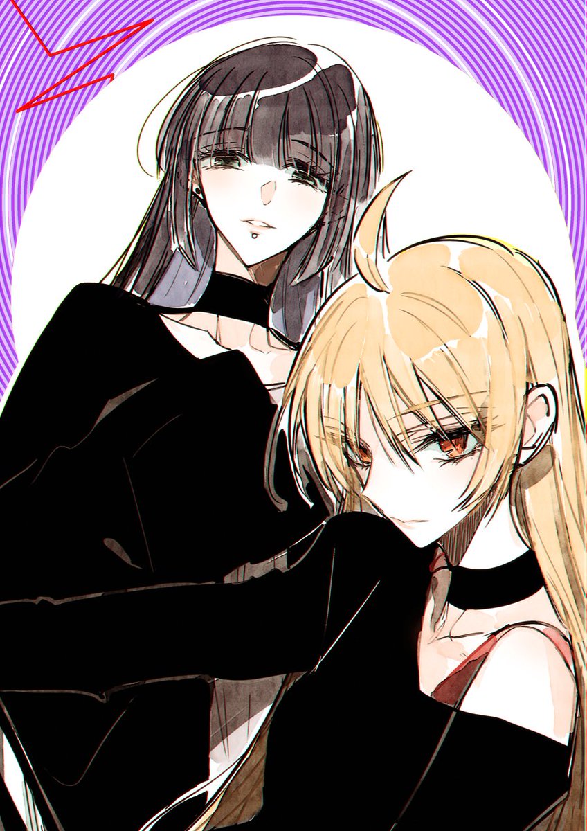 2girls multiple girls blonde hair choker long hair black choker ahoge  illustration images