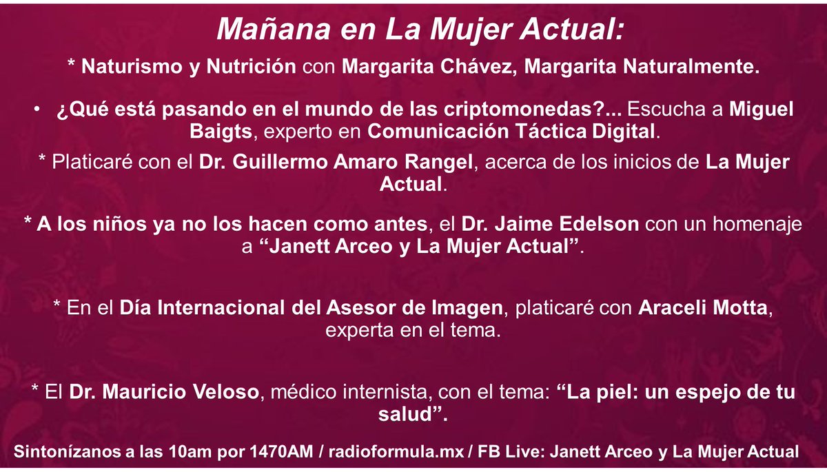 ¡Te esperamos! <a href="/MargaritaNatur1/">Margarita Naturalmente</a> <a href="/miguelbaigts/">Miguel Baigts R.</a> <a href="/jedelson55/">Jaime Edelson</a> #DrGuillermoAmaroRangel <a href="/AryImagen/">Araceli Motta</a> @granagardmx