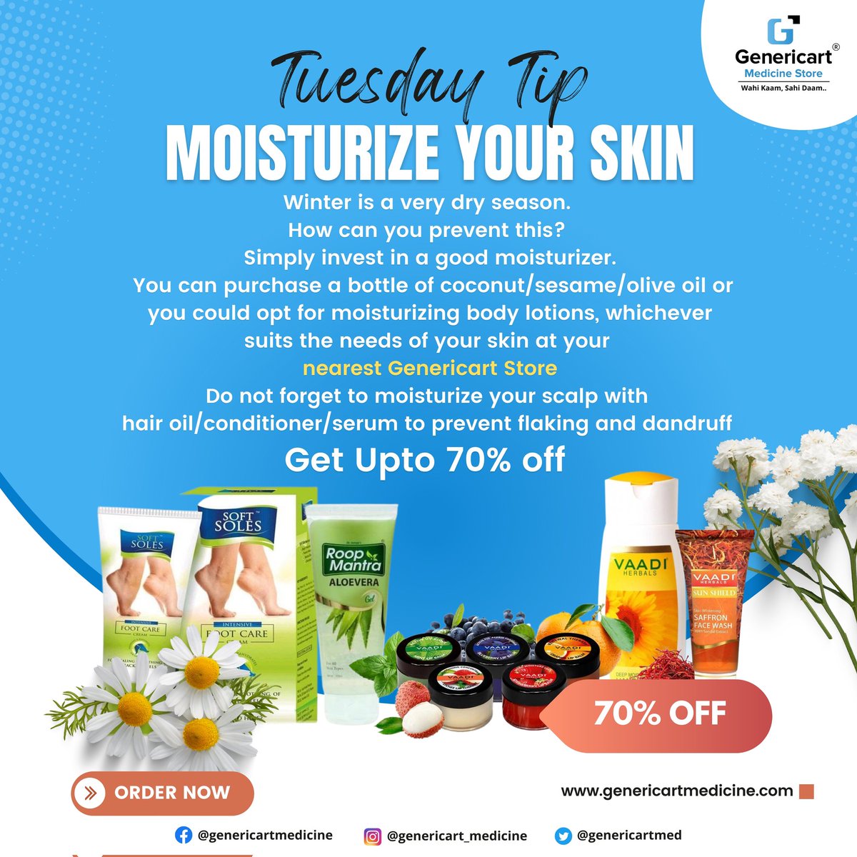 Genericartmed's tweet photo. ✅ Moisturize your skin :
 If you do not moisturize and hydrate your skin, soon your skin may split and start bleeding (like chapped lips). This may also lead to an infection.

#genericart #tuesdaytip #healthtips #moisturizeyourskin #moisturizer
 #algorithmstrategyconsulting https://t.co/MQXC30uvRv