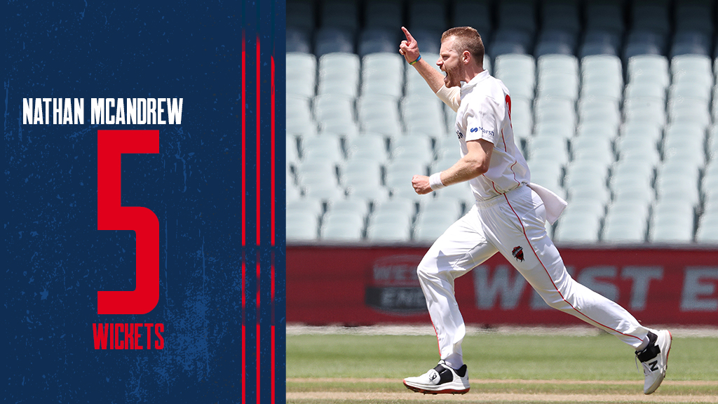 That's 5-fa for McAndrew! ☝️ Bartlett is gone and we've got one more wicket to get. 9-323 #SheffieldShield