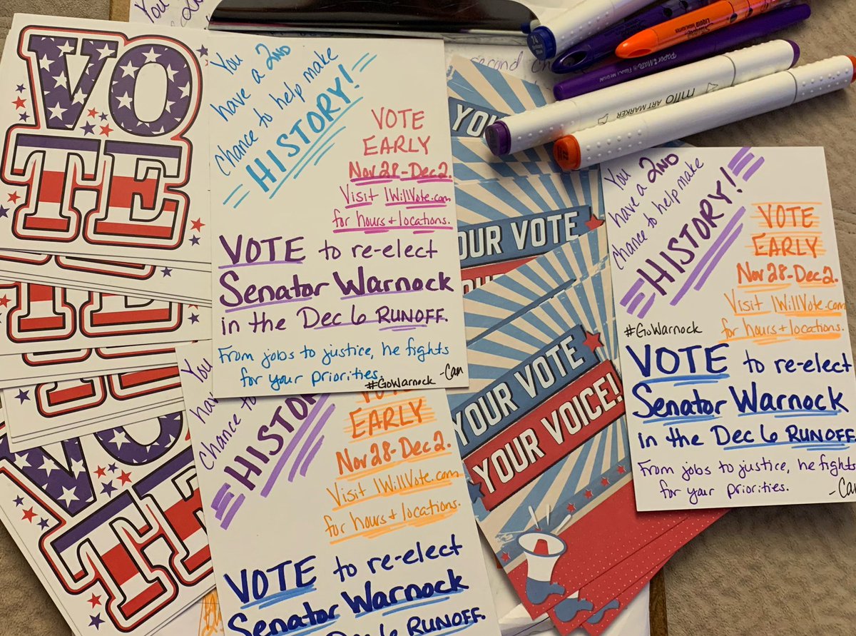 Another batch of #PostcardsToVoters to re-elect @SenatorWarnock sent a couple of days ago. Let me know if you get one! 😁 #GoWarnock I have 60 more cards and stamps. Still writing!!!