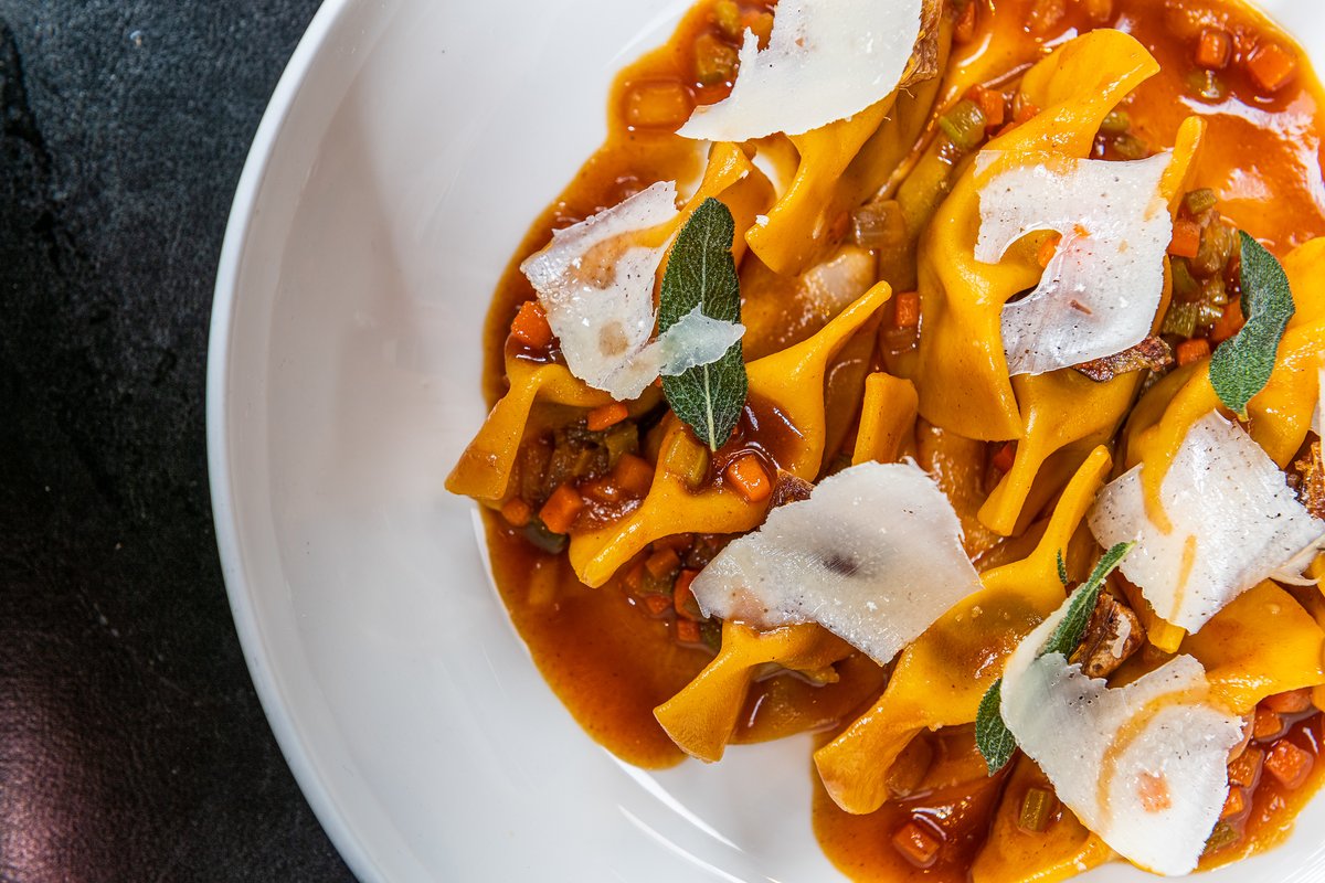 Ideal for the season! Braised Pork Ravioli with brown butter &amp; sage.