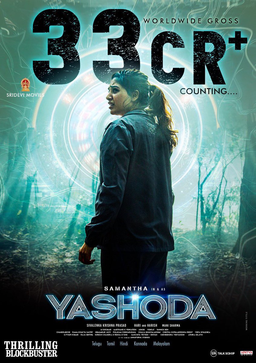 dinakural_'s tweet photo. .@Samanthaprabhu2's Thundering punches &amp; thrills as #Yashoda collects over 𝟑𝟑𝐜𝐫+ Counting Worldwide gross in just 10 Days 🔥

#ThrillingBlockbusterYashoda 💥 https://t.co/uixlJaWqZn