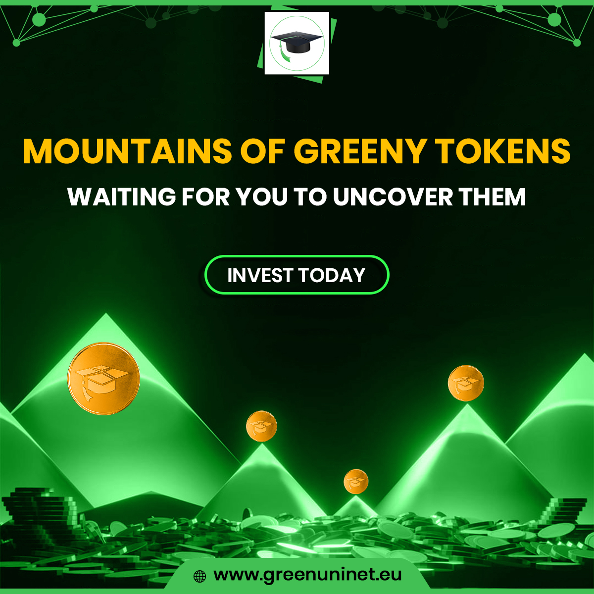 Mountains of #Greeny Tokens,

Waiting for you to uncover them!

Invest today: greenuninet.eu/sale/

#greenuninetwork #crypto #cryptocurrency #cryptoinvesting #tokensale #publicsale #cryptoinvestors #cryptomarket