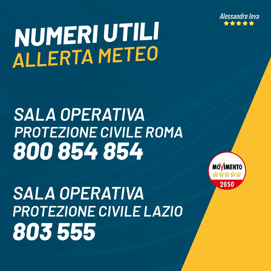 Numeri utili #AllertaMeteo

Sala operativa Protezione Civile #Roma 
800 854 854

Sala operativa Protezione Civile #Lazio 
803 555