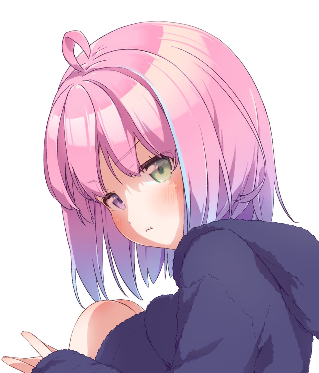 himemori luna 1girl solo pink hair pout heterochromia green eyes ahoge  illustration images