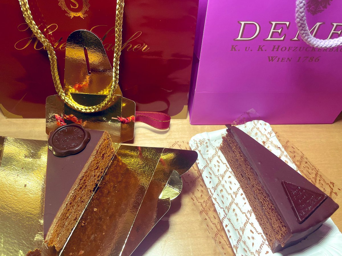 bfcpage's tweet photo. Sachertorte cake battle time in Vienna… the winner in our opinion, Sacher over Demel https://t.co/kTOtknRlop
