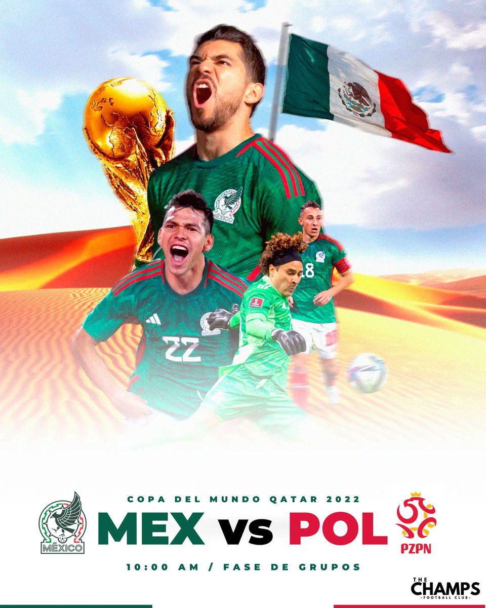 Champ10nsgcs's tweet photo. ¡LLEGÓ EL DÍA¡ ¡HOY TODO EL PAÍS SE DETENDRÁ POR 90 MINUTOS PARA VER EL DEBUT DE SU SELECCIÓN EN LA COPA DEL MUNDO!

¡VAMOS MÉXICO! ¡VAMOS MUCHACHOS! 🇲🇽

#MEXvsPOL 🇲🇽🇵🇱

#Qatar2022 | #FIFAWorldCup https://t.co/IuZUHw77ei