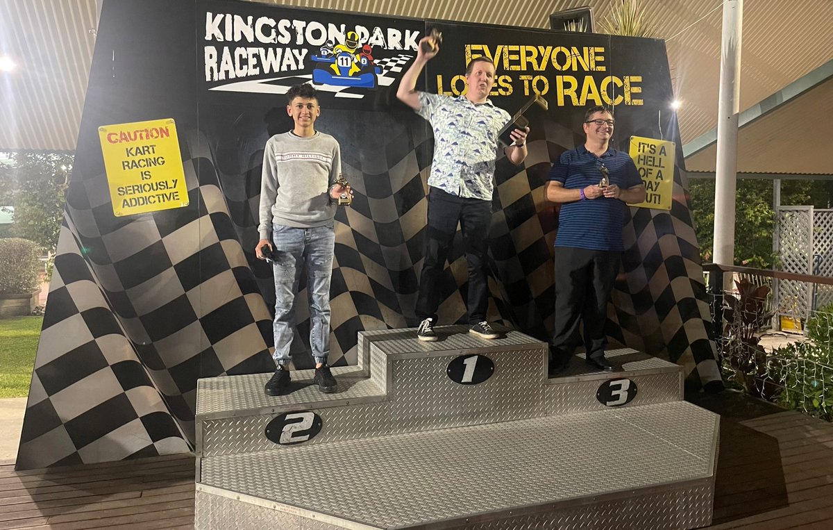 NetVaultAus's tweet photo. It was a “hell of a day out” at the Brisbane SMB IT Pro Christmas party at Kingston Park last week. Through all the straights, bends and love-taps, congratulations goes to to Bryce Telfer who came out on top. Our very own Radek and Rohit even receiving trophies on the night. https://t.co/yEBtpvyEuK