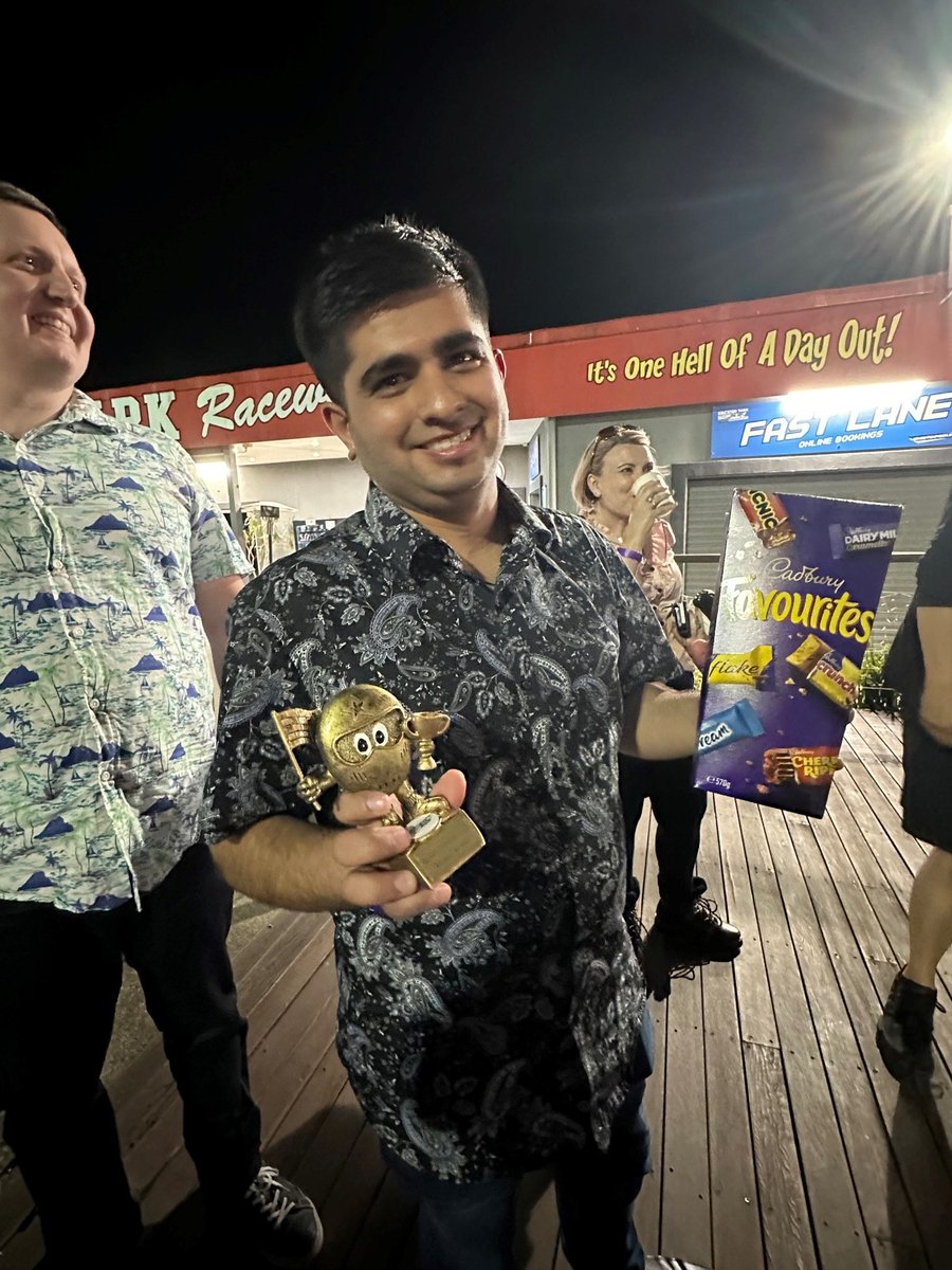 NetVaultAus's tweet photo. It was a “hell of a day out” at the Brisbane SMB IT Pro Christmas party at Kingston Park last week. Through all the straights, bends and love-taps, congratulations goes to to Bryce Telfer who came out on top. Our very own Radek and Rohit even receiving trophies on the night. https://t.co/yEBtpvyEuK