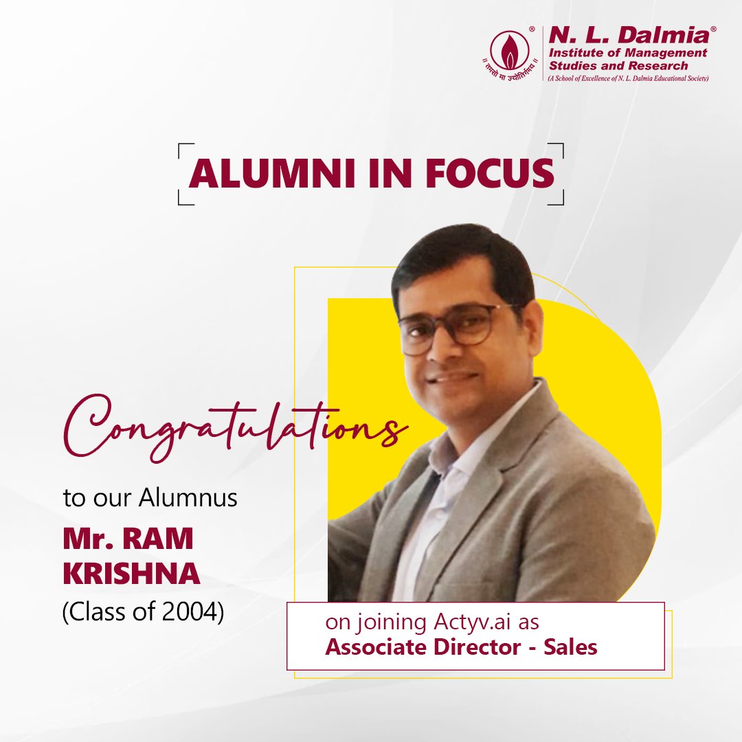 NLDalmia_Inst's tweet photo. We're thrilled to announce that our Alumnus has joined https://t.co/dpb12BkYPF with 18+ years of experience in Enterprise Sales, SaaS Channels Sales, and Business Development. Congratulations and best of luck! 🥳
#Alumni #AlumniinFocus #NLDalmia #NLDalmiaInstitute #Management https://t.co/zrehSyhOOK