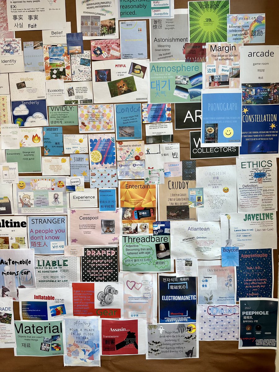 SISGeckos's tweet photo. This vocabulary wall developed by the students is fabulous. Cruddy and threadbare are two favourites! #sisrocks #issedu #grade4 https://t.co/PcP7rHWflG
