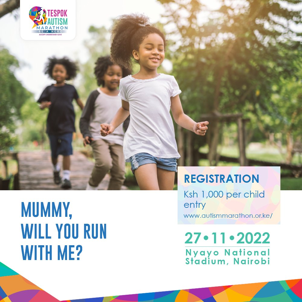 Parents, you don't have to leave the little ones at home. Children are welcome to run in the TESPOK Autism Marathon on the 27th of November. Charges are Ksh 1,000. 

Sign them up today so we can all run for a good cause. Register at: autismmarathon.or.ke/registration/

#TESPOKAutismMarathon