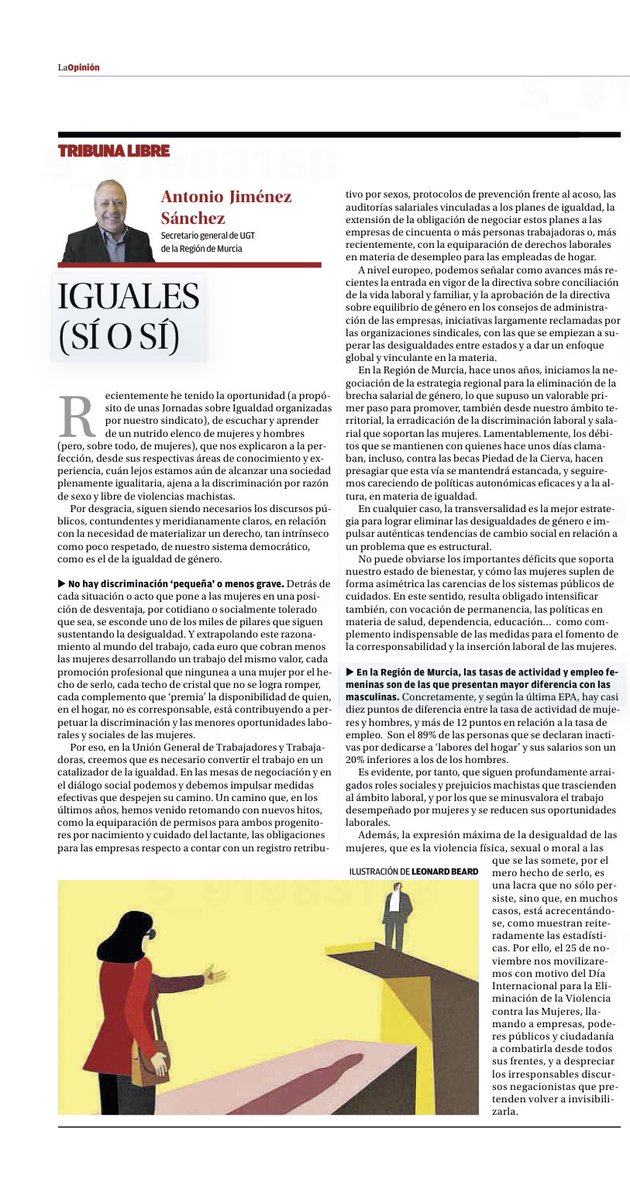 SÍ O SÍ, IGUALES (artículo publicado en <a href="/diariolaopinion/">La Opinión de Murcia</a> de Murcia el 22-11-22) <a href="/UGTMurcia/">UGT Región de Murcia</a> <a href="/UGT_Comunica/">UGT</a>