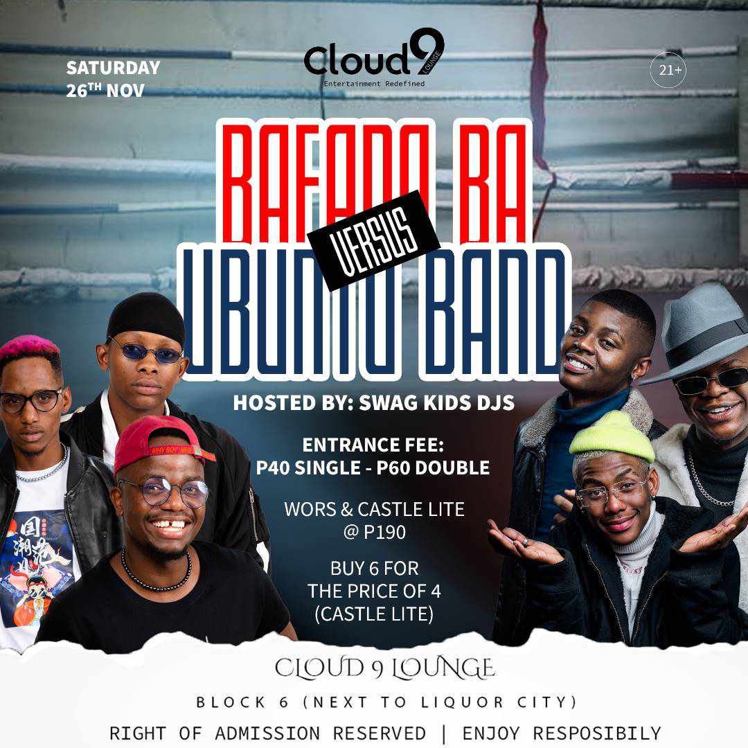 hennymaps's tweet image. ..Join us for BAFANA BA VERSUS @UbuntuBand this Sat 26th Nov 2022 at Cloud 9 Lounge!

**delicious food and ice cold drinks available** 

Hosted by SWAG KIDS DJS! 

#Cloud9Lounge #Block6 #EntertainmentRedefined