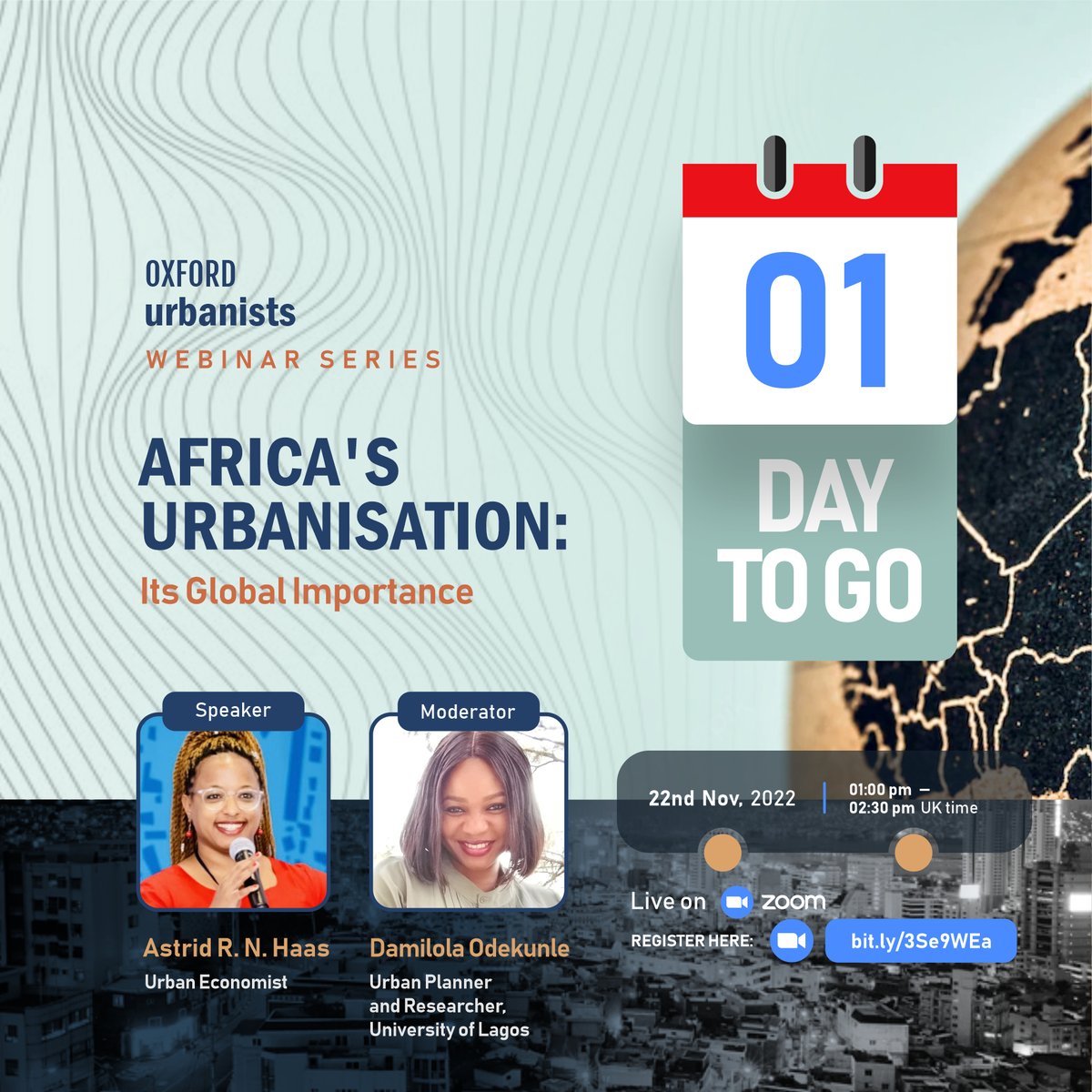 The wait is over! 

Today at 1:00 pm (GMT), we’ll be joined by <a href="/astihaas/">Astrid R.N. Haas</a> and <a href="/damiodekunle/">Damilola Odekunle</a> as we discuss the global significance of Africa’s urbanisation. 

Spaces are filling up fast! Secure your spot here: bit.ly/3Se9WEa

#urbanisation #cities  #africa #infrastructure