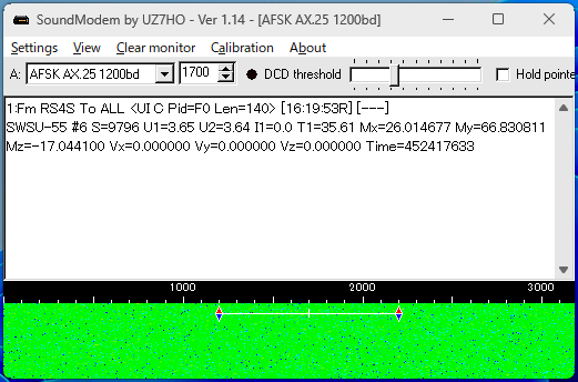 Ja3Tdw's tweet photo. #SWSU-55 No6 ( #SWGU No10, #RS4S ) 1k2 AFSK 07:16 UTC pass over Kyoto Japan. Could decode just one frame. Not heard SSTV signal. https://t.co/DAXvgKf7aP