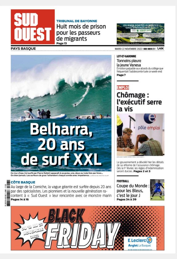 Bonjour à tous ! Voici la une Pays basque du mardi 22 novembre. Découvrez Sud Ouest Numérique à partir de 1 €/mois : bit.ly/2EFI75Z