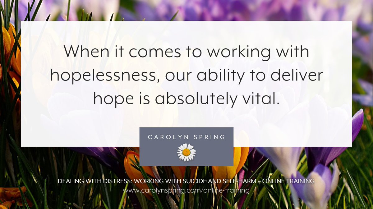 CarolynSpring's tweet image. We don't become suicidal because we're selfish or weak. We're suicidal because our distress exceeds our current coping capacities. The first thing we need is hope that things can be better.

Find out more on my course: carolynspring.com/shop/dwd-onlin…

#therapistsconnect #trauma #suicide