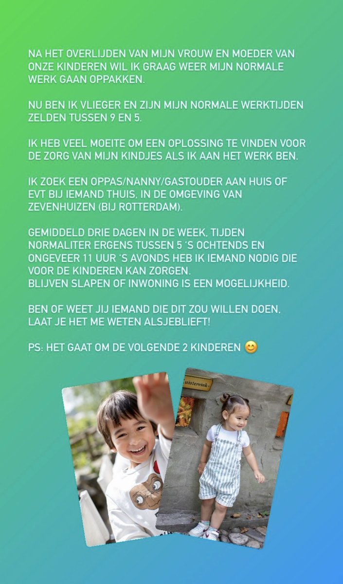 EllenNGNG's tweet photo. Lieve Sas moest eerder dit jaar loslaten. Haar man Ivar wil nu weer gaan werken, maar kan geen opvang vinden voor zijn kinderen.
Wie kan helpen?
Alle tips (en hopelijk geschikte mensen) mogen direct naar: ivarborst@icloud.com.
Dank je wel voor het meedenken. https://t.co/yveKcVtszF