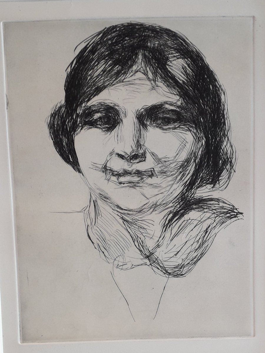 etchingrevival's tweet photo. Sometimes original works from the Etching Revival period pop up in the most unexpected places. This drypoint by Edvard Munch (Celine without hat, 1914) is on display on the @VikingCruises Neptune cruise ship, as part of a permanent exhibition devoted to the Norwegian artist. https://t.co/ES2kbe3wUS
