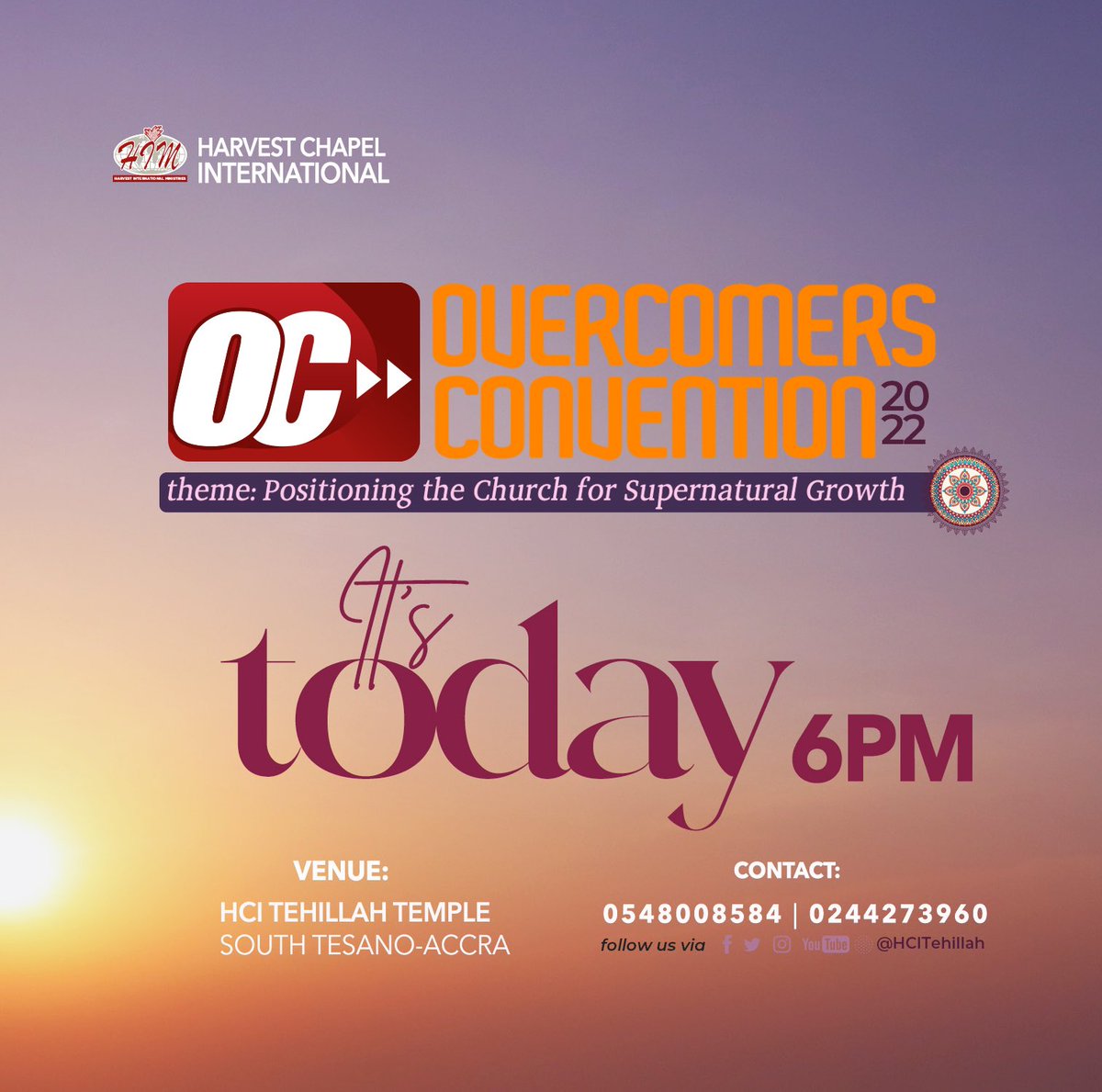 HCITehillah's tweet photo. OVERCOMERS CONVENTION IS HERE!! All roads lead to the @HCITehillah Temple
See you at 6 PM for our Opening Night! You don’t want to miss this for anything!
___
#OC22 https://t.co/TIVPvvyCV5