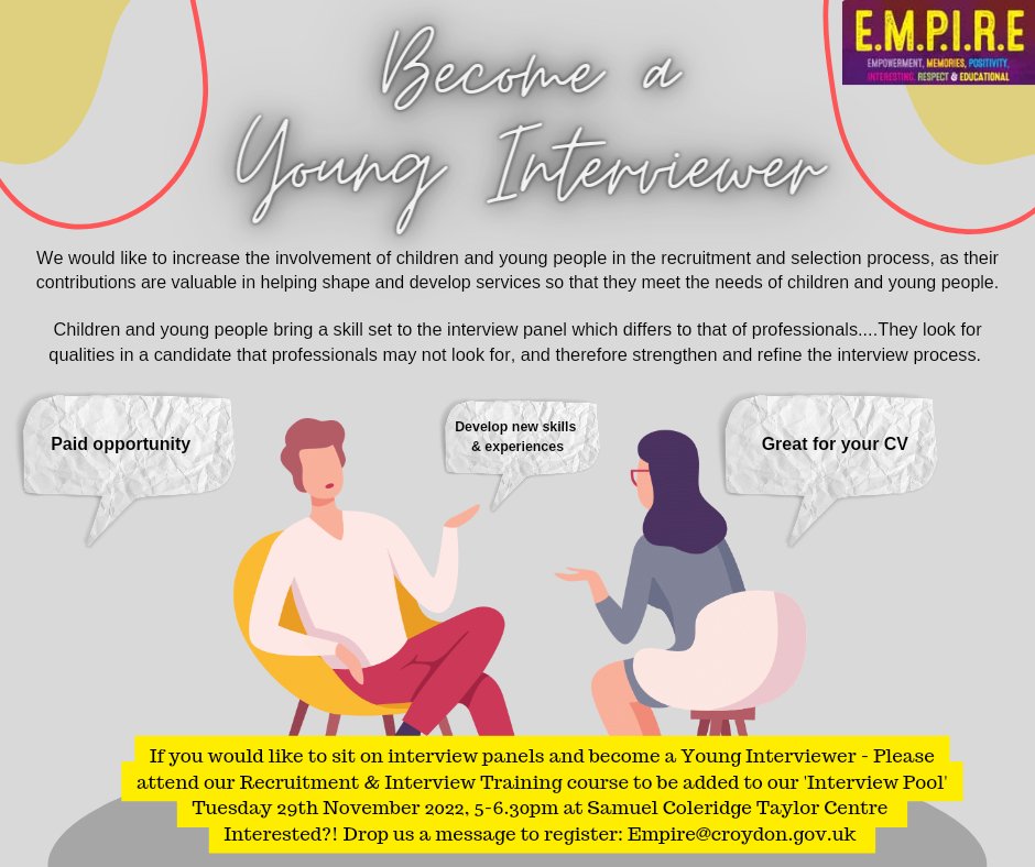 Become a Young Interviewer! Book onto the training now: Tuesday 29th November 2022, 5-6.30pm #paidopportunities #cv #newskills #croydon #youngpeople
