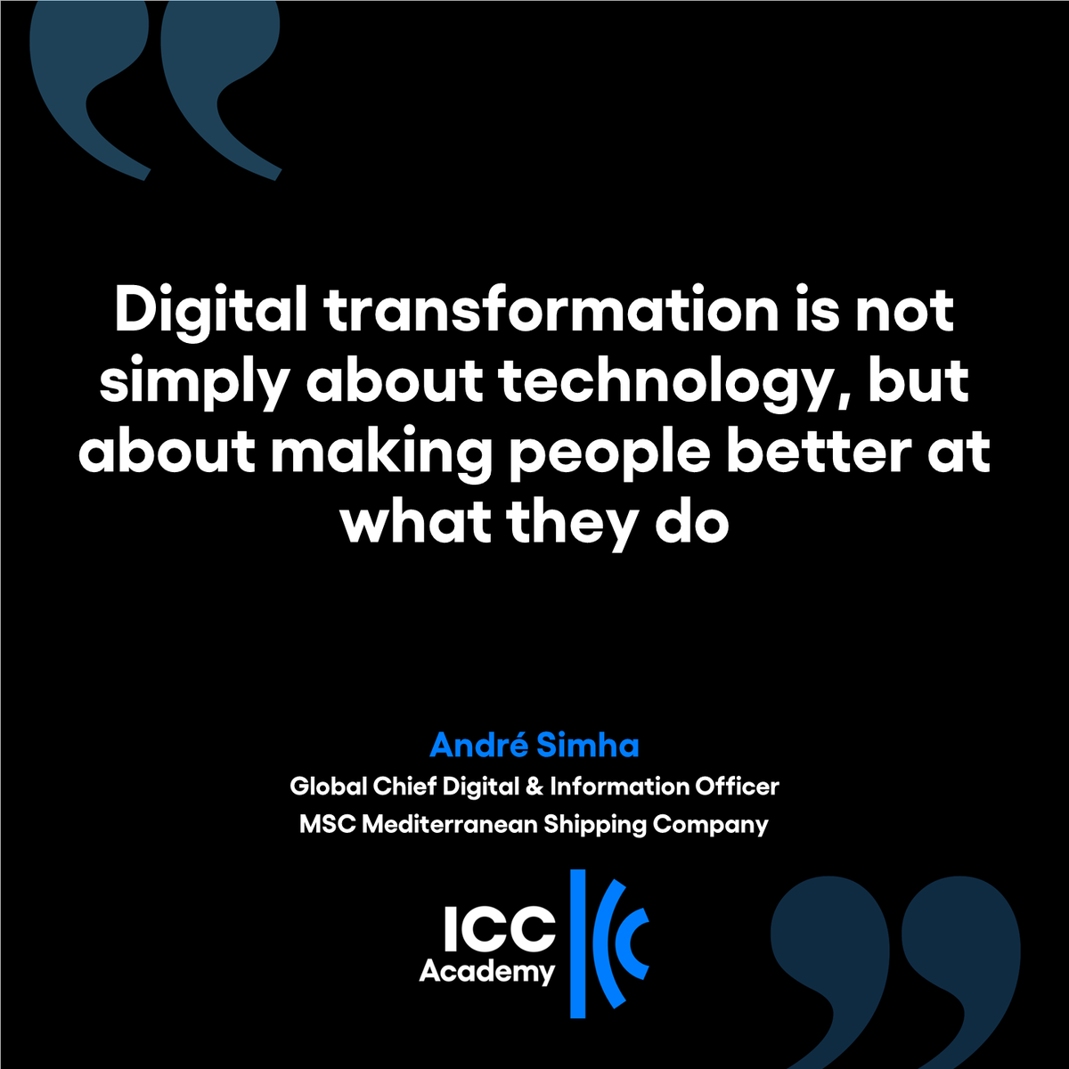 Our latest interview on supply chain digitalisation is with André Simha, from MSC Mediterranean Shipping Company.  We discuss the impact of the Covid-19 pandemic on digitalisation and some key developments to look out for in the next 3-5 years! icc.academy/digital-transf…