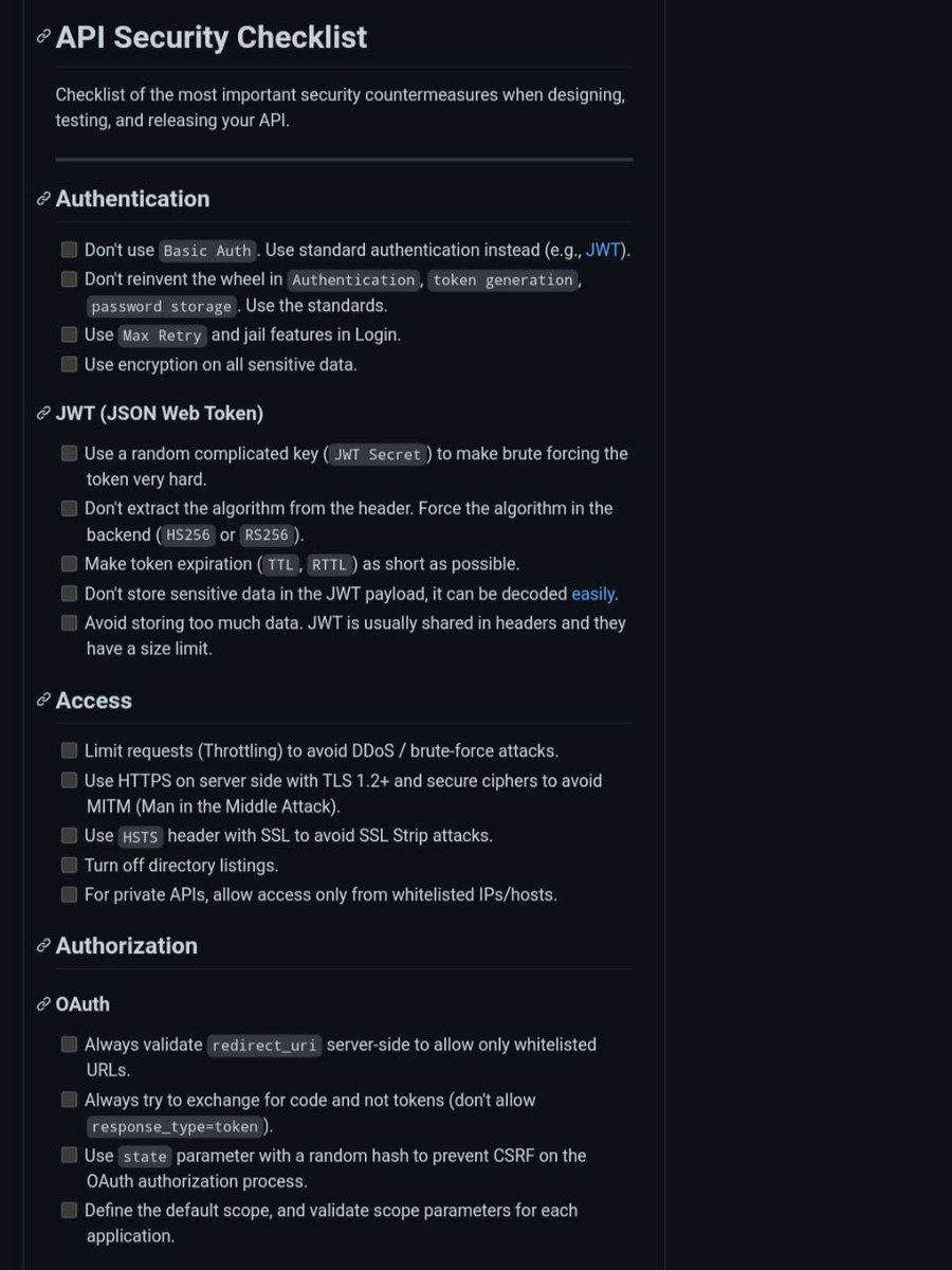 true_redfence's tweet photo. API Security Checklist
https://t.co/cQcIZec8mo
#bugbounty #bugbountytips #cybersecurity #infosec #hacking #desiteck https://t.co/bzX8wiV9lI