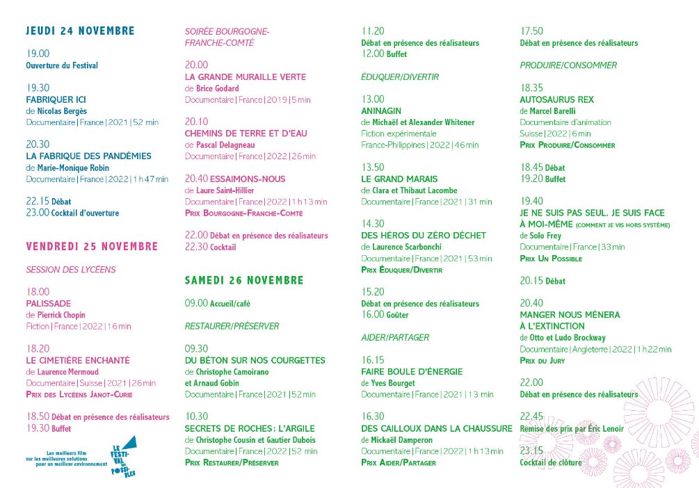 J-2 :
Demandez le programme !

lefestivaldespossibles.org/le-programme/

#sens #villedauxerre #villedejoigny #villedesens #environnement #nature #débat #films #documentaire #ecologie