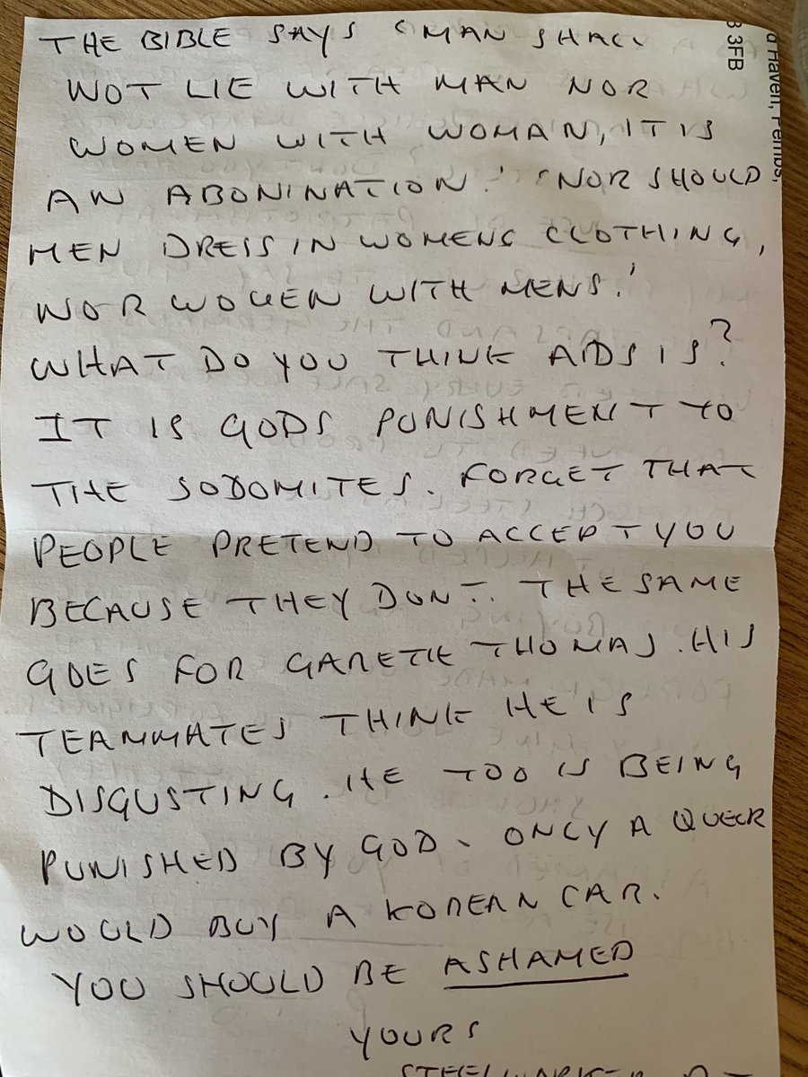 I’ve thought long and hard about posting this letter I received in the post a few weeks ago singed by a Steel Worker PT.  But unless we start calling out these kind of people nothing will change. It hurts and there is no need for all this hate. #BeKind