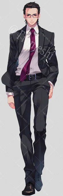 こちらではクールでインテリな雰囲気の男性立ち絵を描かせていただきました!キャラ&武器のデザインもやらせていただいておりますスーツキャラはほんと良いです…ご依頼ありがとうございました! 