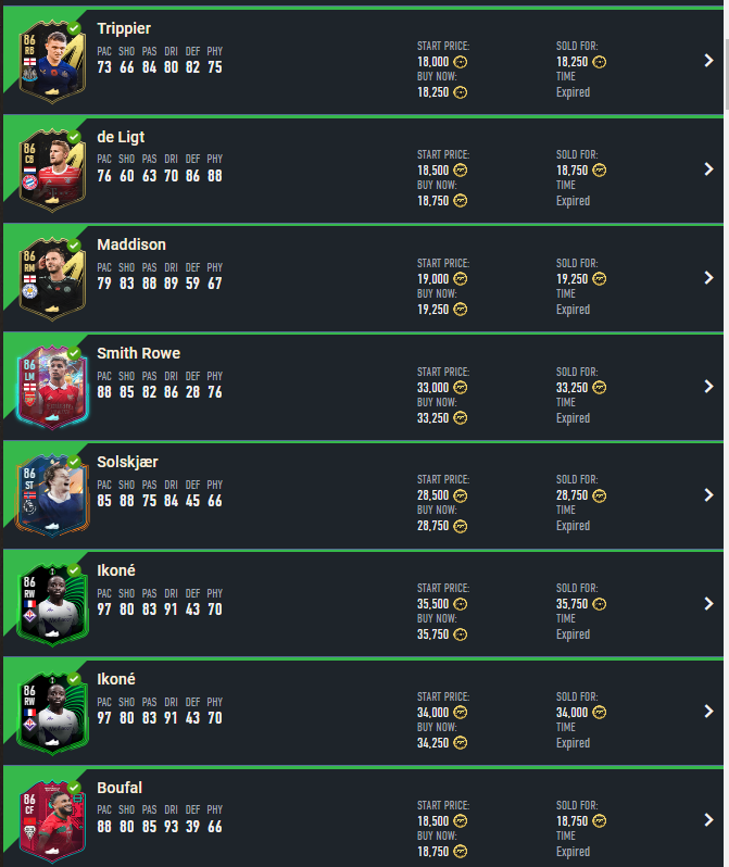 LionFut's tweet photo. Here are the sales since yesterday evening 👇🏼

#FIFA23 #FUT #FUT23 https://t.co/O3CWdGfrA8