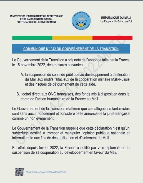 KolonSam's tweet photo. “Le Gouvernement de la Transition décide d’interdire, avec effet immédiat, toutes les activités menées par les ONG opérant au Mali sur financement ou avec l’appui matériel ou technique de la France, y compris dans le domaine humanitaire.” https://t.co/48NSUbODaT