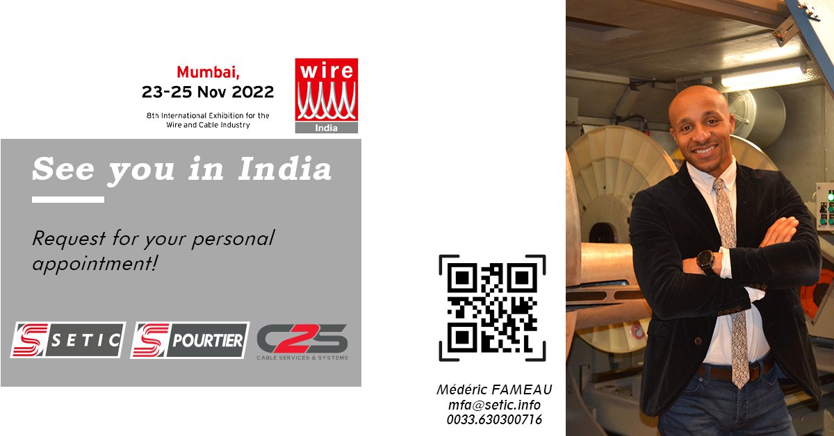 SeticPourtier's tweet photo. One day to go !
On November 23rd &amp; 24th you can meet your Sales Representative in Mumbai at wire&amp;Tube India 😉
Médéric FAMEAU is looking forward to seeing you.
Request for your personal appointment!
Only one reflex : 📱 0033 630300716
mfa@setic.info https://t.co/QRYPxTpwxj