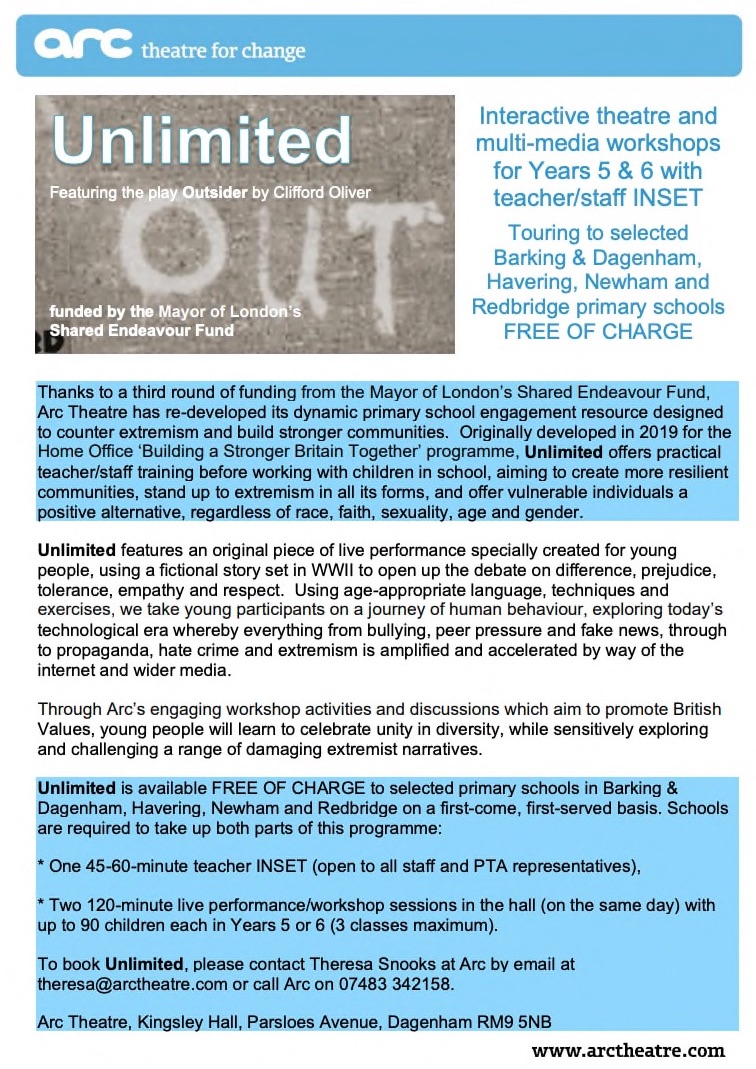 Arc Theatre (@arctheatre) on Twitter photo <a href="/NewhamLondon/">Newham London 💙</a> our #No2H8 award-winning 'Unlimited' free-to-primary-schools performance project tackling hate crime with young people is available to Newham as part of this year's <a href="/MOPACLdn/">MOPAC</a> #SharedEndeavourFund. Can you help us get word out to schools pls? theresa@arctheatre.com <a href="/NewhamLondon/">Newham London 💙</a> our #No2H8 award-winning 'Unlimited' free-to-primary-schools performance project tackling hate crime with young people is available to Newham as part of this year's <a href="/MOPACLdn/">MOPAC</a> #SharedEndeavourFund. Can you help us get word out to schools pls? theresa@arctheatre.com