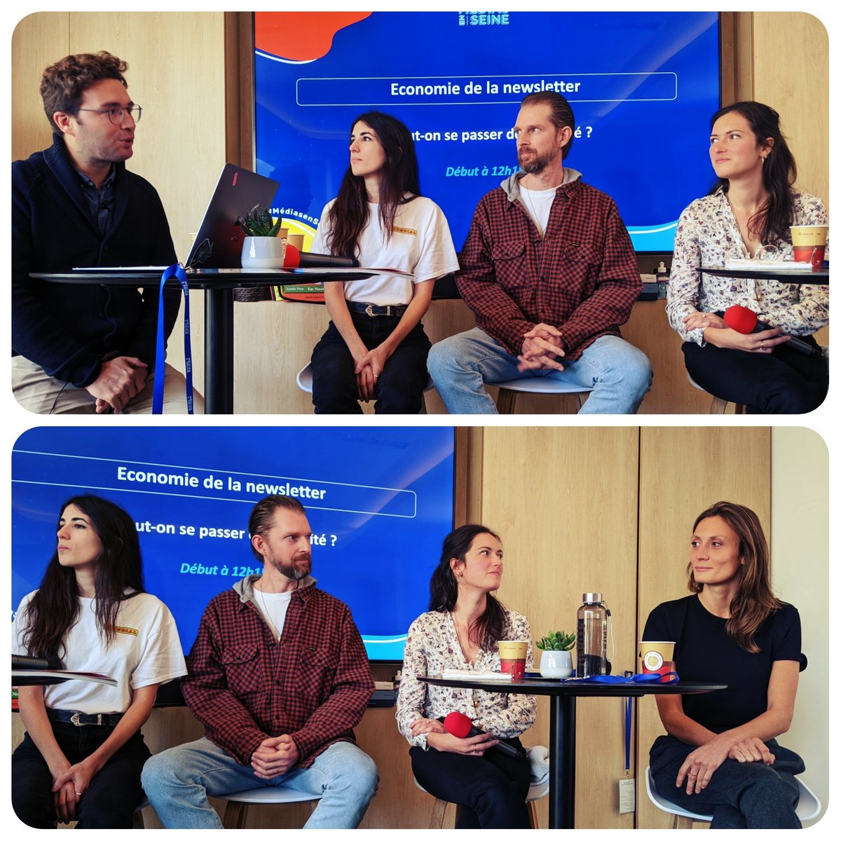 Instructive et réjouissante table ronde au festival des newsletters #MediasEnSeine. Le sujet "Economie de la newsletter : peut-on se passer de publicité ? " Avec Lauren et Dan de <a href="/Climaxfr/">Climax</a> + <a href="/JulietteQuef/">Juliette Quef</a> de <a href="/Vert_le_media/">vert</a> et <a href="/ADeloffre/">Amélie Deloffre</a>  de 2 jours pour vivre).. 1/2