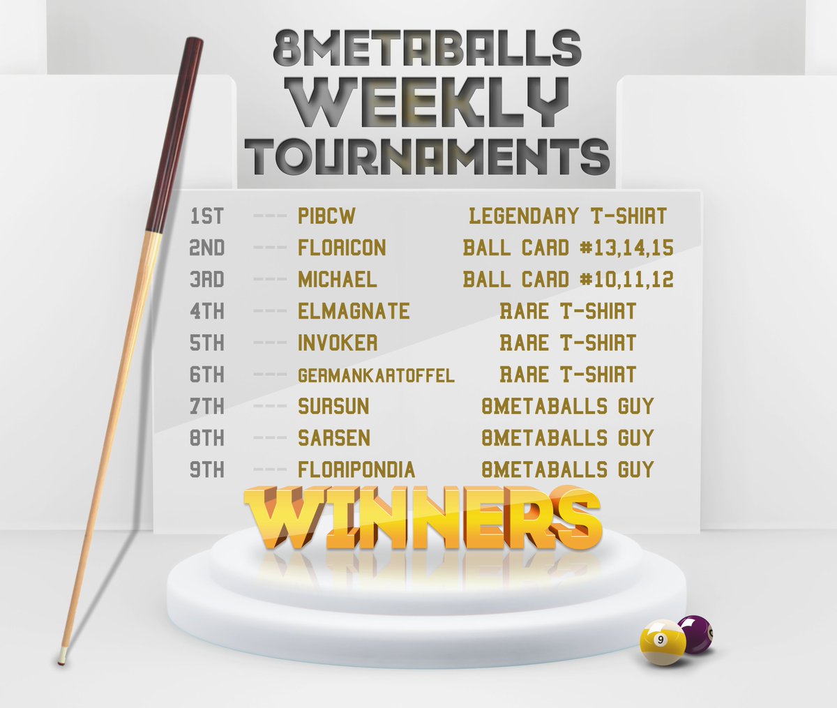 8Metaballs's tweet photo. WEEK 15 &amp; 16
🎱 All Rewards Have Been Sent 🎱
#decentraland #p2e #pool #billiard https://t.co/N9BsUdraNF