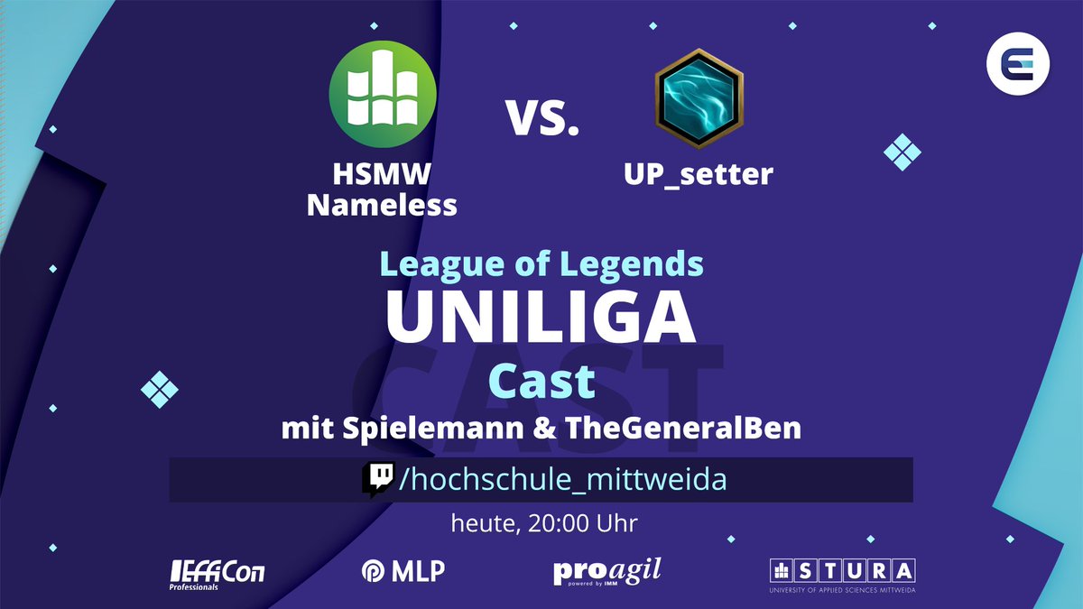 Es gibt wieder einen Cast! Unser Team HSMW Nameless spielt in der 5. Liga der <a href="/uniligaGG/">Uniliga</a> gegen Team UP_setter. 

🎙️ <a href="/Spielemann/">Spielemann</a> &amp; TheGeneralBen
⚔️ <a href="/uniligaGG/">Uniliga</a> 
🆚 UP_setter
📺 twitch.tv/hochschule_mit…