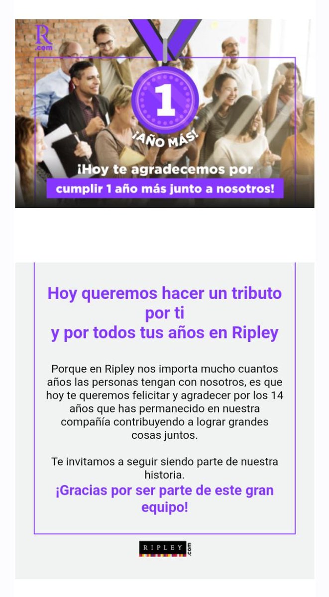 <a href="/RipleyChile/">Ripley</a> #CarlosUreta Se siguen burlando de los trabajadores, le envían esto ya estando despedido, es uno de los 50 trabajadores que reemplazaran por externos.