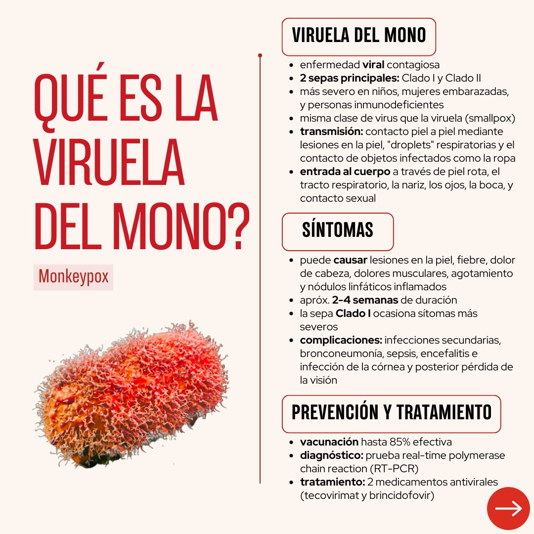 FriendsMSFuprrp's tweet photo. Conoce sobre la 𝗩𝗶𝗿𝘂𝗲𝗹𝗮 𝗱𝗲𝗹 𝗠𝗼𝗻𝗼, sus síntomas, prevención y tratamiento, y un poco sobre su surgimiento.🦠

#MSF #FoMSFUPRRP #FoMSF #Monkeypox #VirueladelMono https://t.co/0Eem2EYcU3