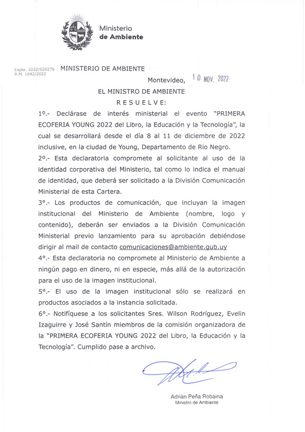 Agradecemos profundamente las declaraciones de Interés Ministerial de nuestra Ecofería por MGAP, MIEM y Medio Ambiente
<a href="/MGAPUruguay/">MGAP</a> <a href="/MIEM_Uruguay/">MIEM Uruguay</a> <a href="/adrianbatllista/">Adrián Peña Robaina</a>