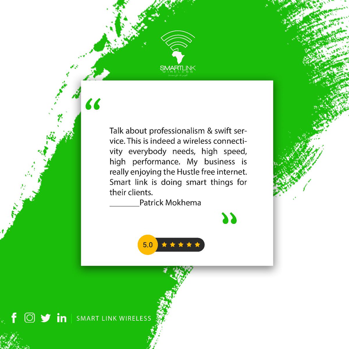 SmarLink_'s tweet photo. ⭐️⭐️⭐️ Customer Review ⭐️⭐️⭐️ 

#SmartLinkWireless #Fibre #Wireless #FTTH #VoIP #Sebokeng #Vaal #Kasi #Internet #Reliable #Faster #Uncapped #Unshapped #WiFi  #InternetForThePeople https://t.co/eXPKLXlEho