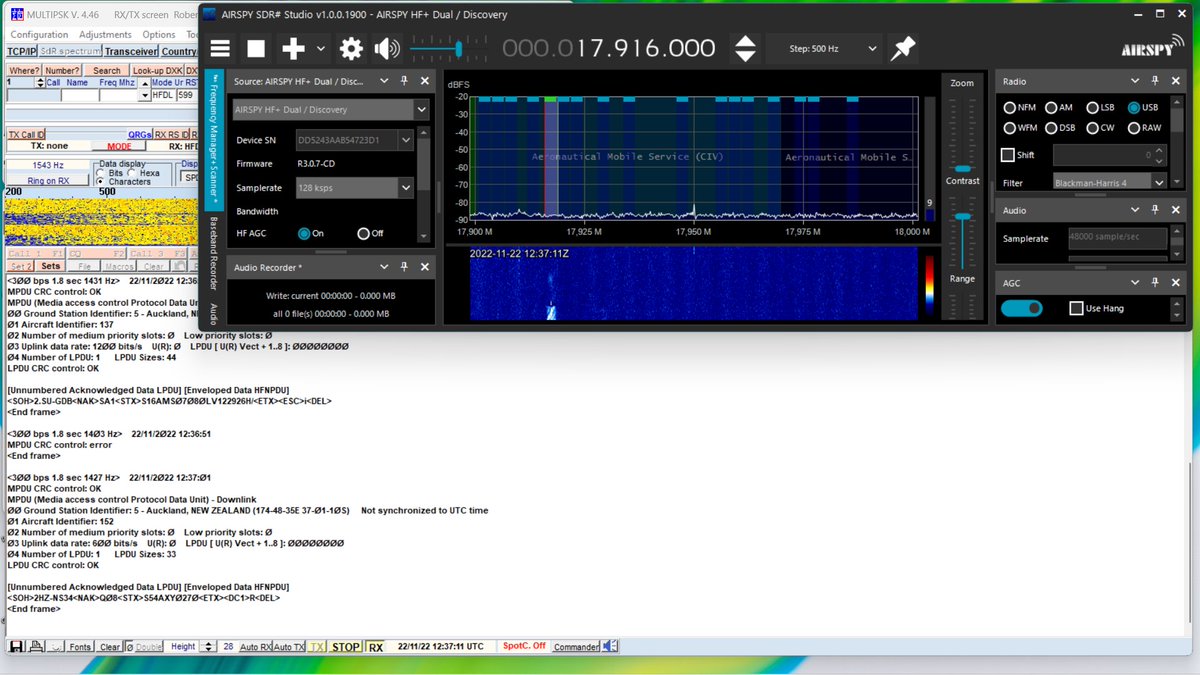 SparkySWL's tweet photo. 17916 kHz #HFDL #ARINC Ground Station Identifier 5, #Auckland, #NZ. Very good copy into Italy. #swl #hf #aeroradio @airspy_com @sdrsharp @SWLingDotCom https://t.co/ZrXemK52hs