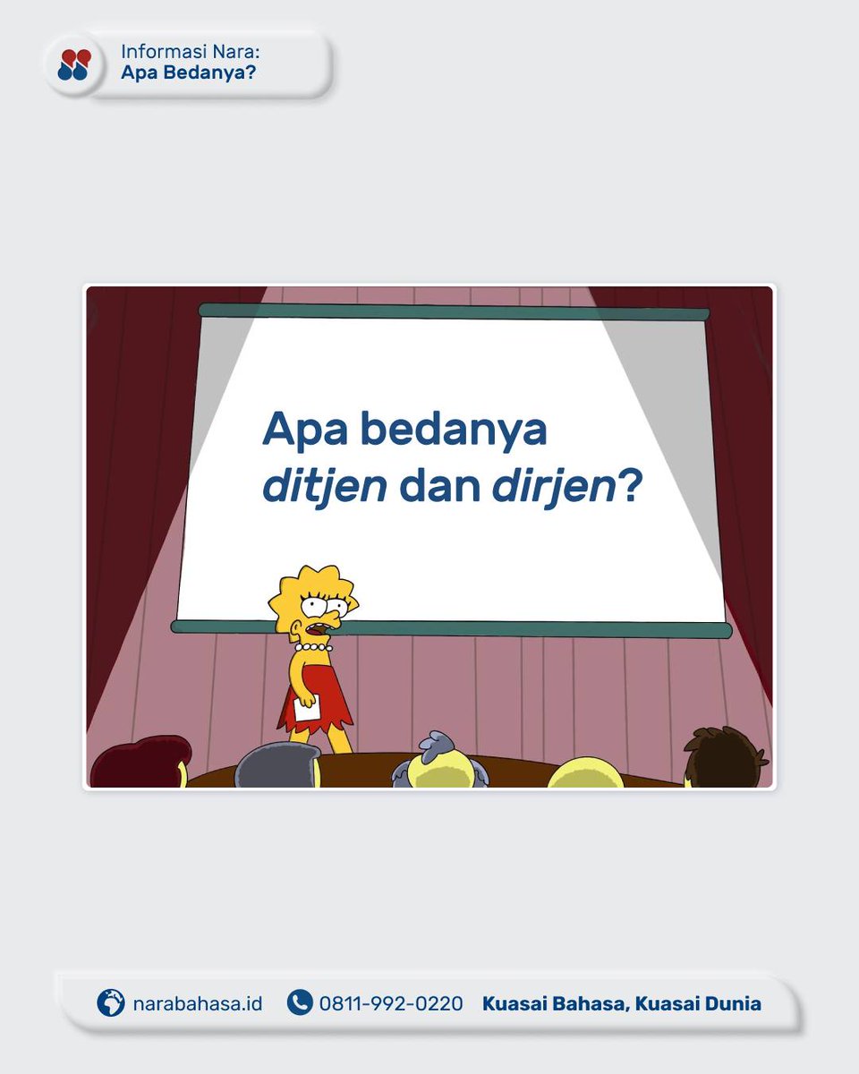 narabahasa's tweet photo. Jangan sampai keliru mengatakan βPak/Bu Ditjenβ, ya, Kerabat Nara. π
#apabedanya #ditjen #dirjen #narabahasa https://t.co/KXFyRG50CK