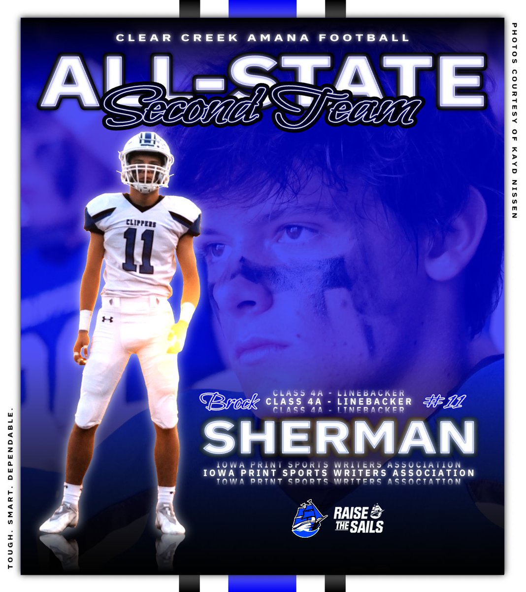 𝗔𝗟𝗟-𝗦𝗧𝗔𝗧𝗘 𝗦𝗛𝗘𝗥𝗠 🏈

Congratulations to senior LB, Brock Sherman, on his 2nd Team All-State selection by the Iowa Print Sports Writers Association! 

Great season. Even better kid. 👏

🔵🏈⚪️

#TSD // #RaiseTheSails