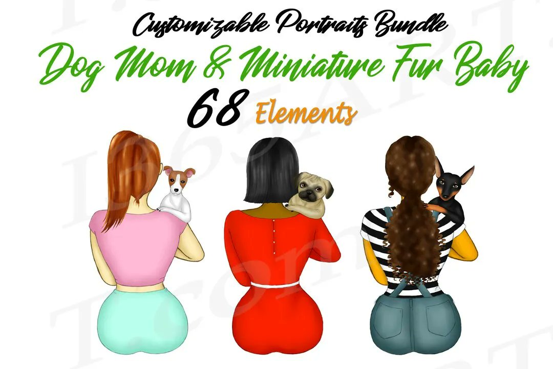 Dog Moms with Miniature Dogs Custom Best Friends Clipart Download by I365art 🐕🐩 buff.ly/3i4tD0B #clipart #dogs #dogmom #bestfriends #miniaturedogs #download